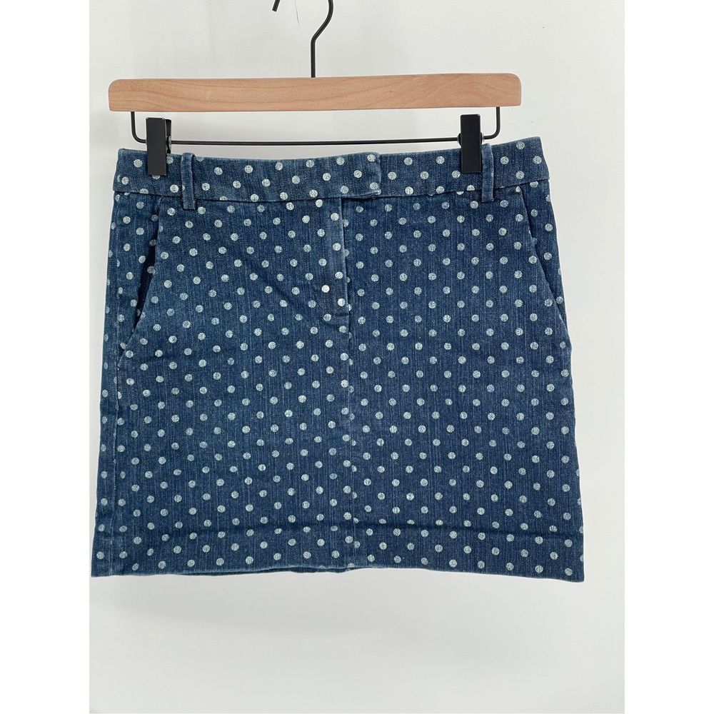 J‎ Crew Skirt Women's Size 0 Blue Denim Polka Dots Mini Jean